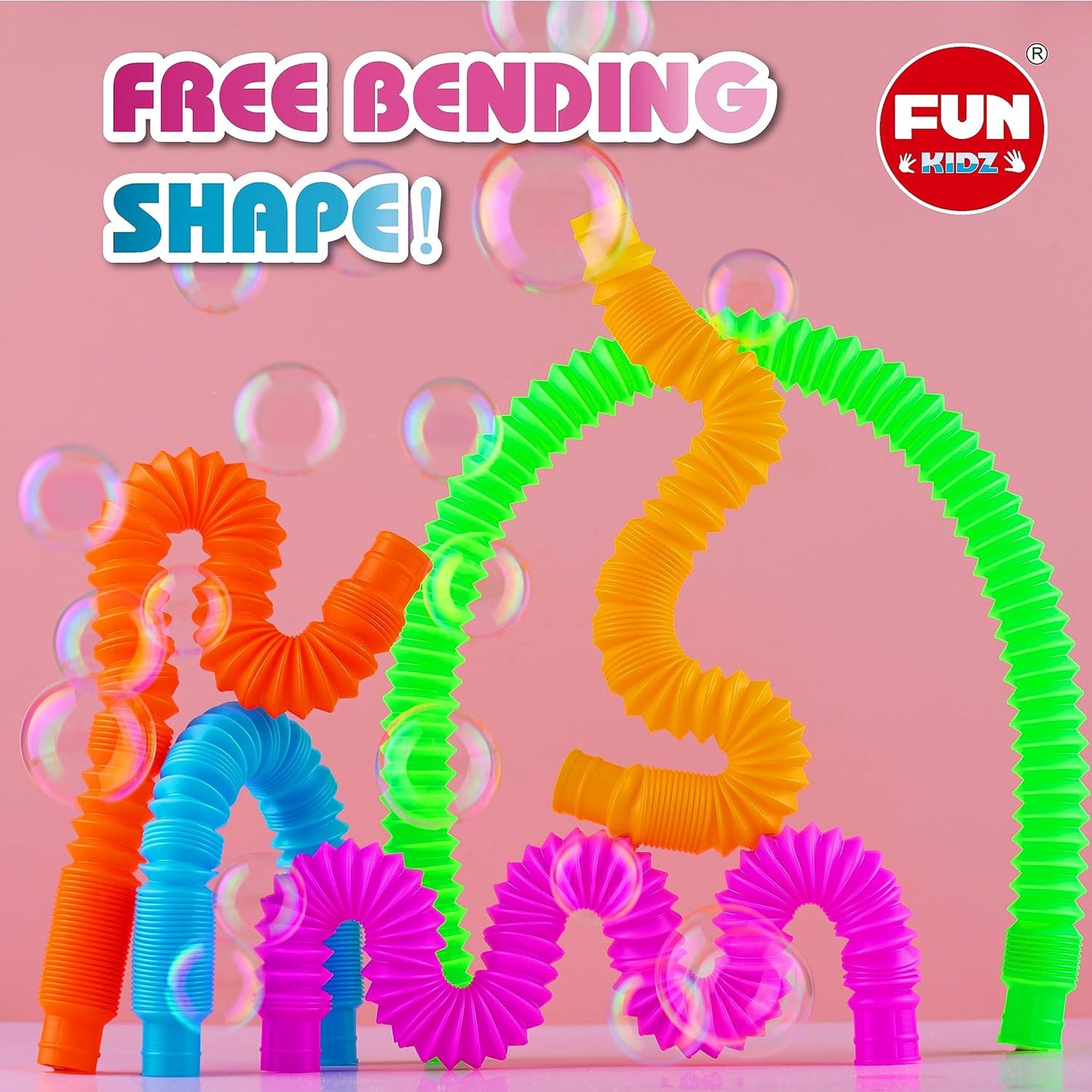 Jumbo & Mini Pop Tubes Toddler Fidget Toys, FunKidz 21Pack Expandable Stretchy Pipe Sensory Tubes, Stocking Stuffers for Kids Learning Gifts Playing Fun for All Ages