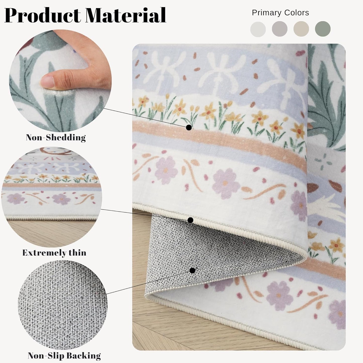 Area Rugs 8x10 for Living Room Clearance Washable Vintage Floral Botanical Rug Non Slip Low Pile Large Rug for Bedroom, Farmhouse, Dining Room, Kids Playroom, Beige