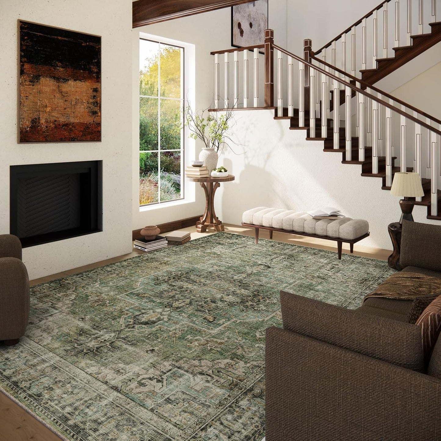 6x9 Area Rugs for Living Room: Washable Bedroom Rug Boho Vintage Rugs Stain Resistant Non Slip Low Pile Soft Lightweight Carpet for Kitchen Dining Room Farmhouse Nursery Kids Room