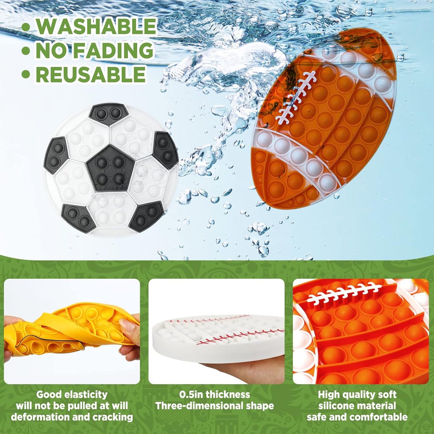 4 Pack Push Bubble Fidget Toys, Sports Fidget Bubbles Sensory Toy Sensory Bubble Soccer Football Basketball Baseball Rugby, ADHD Anxiety Autismand Stress Reliever Toy, Gifts for Kids Boys Girls Adults