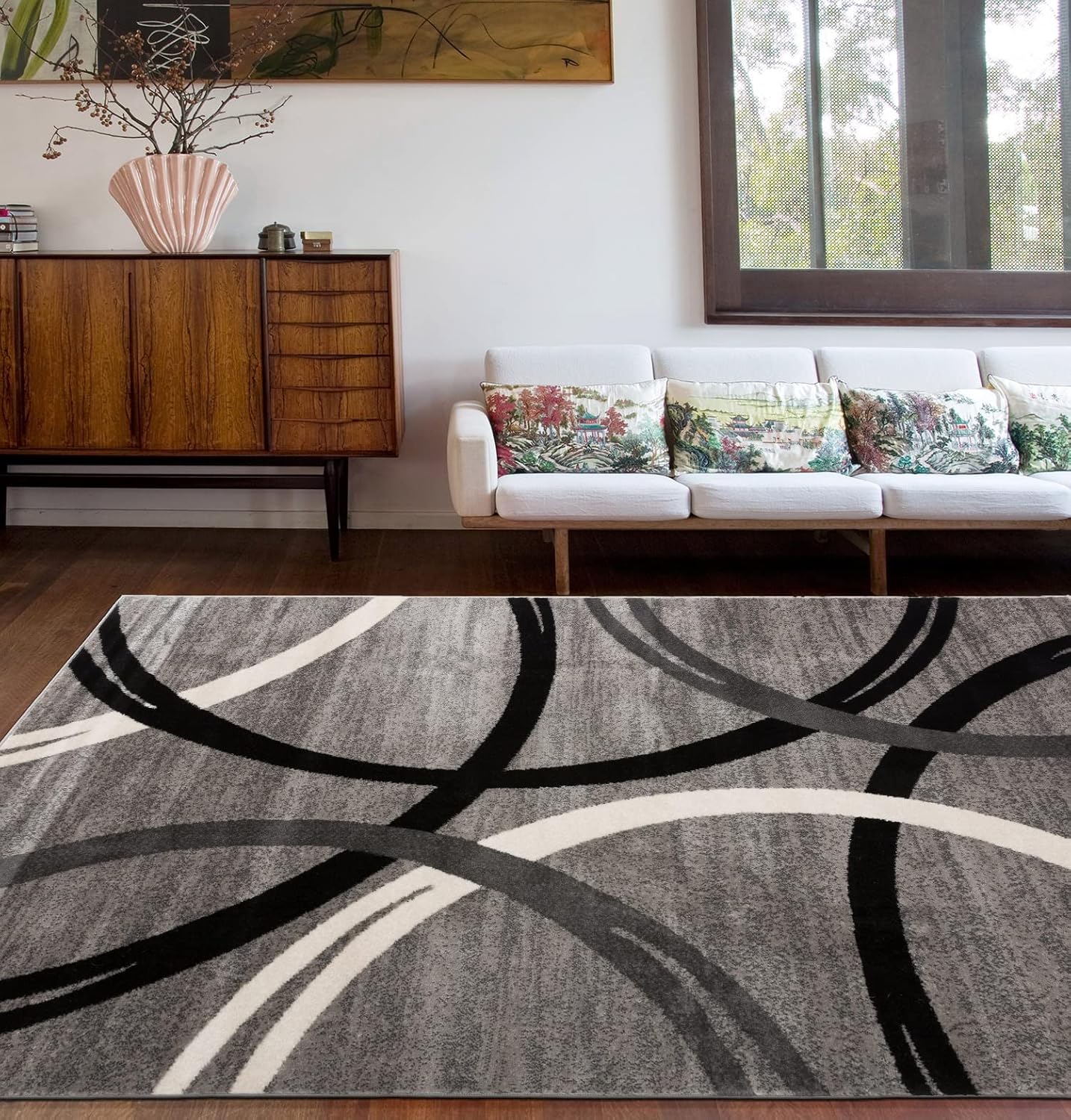 Rugshop Modern Wavy Circles Design Area Rug 3'3" x 5' Gray