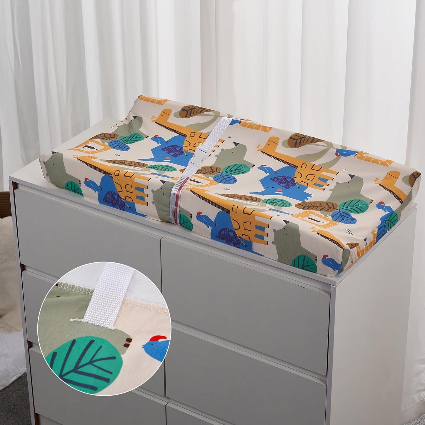 TILLYOU Baby Changing Pad Cover, Changing Table Cover for Girls Boys, Ultra Soft Breathable, 2 Pack Animal Geometry & Blue