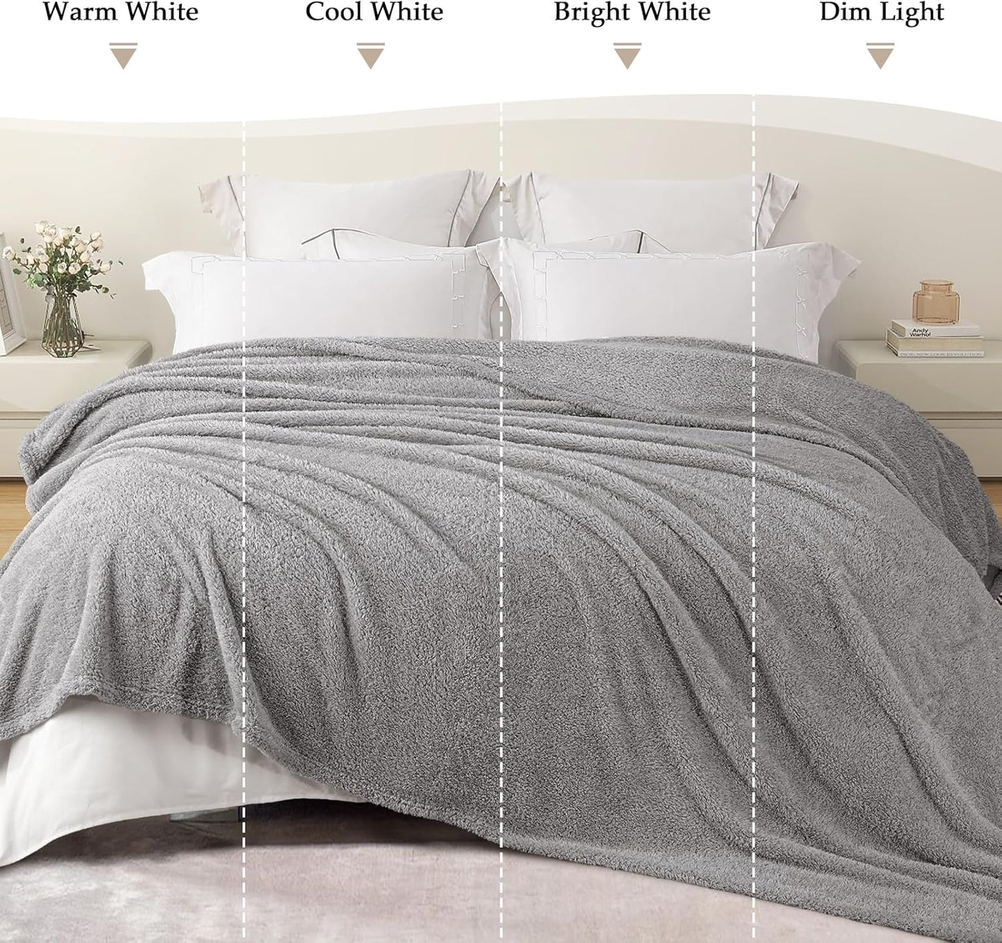 Exclusivo Mezcla Fleece Blanket for Couch, Soft and Cozy Queen Blankets for Women Men Girls Kids, Suitable for All Seasons, Light Grey, 90x90 Inches