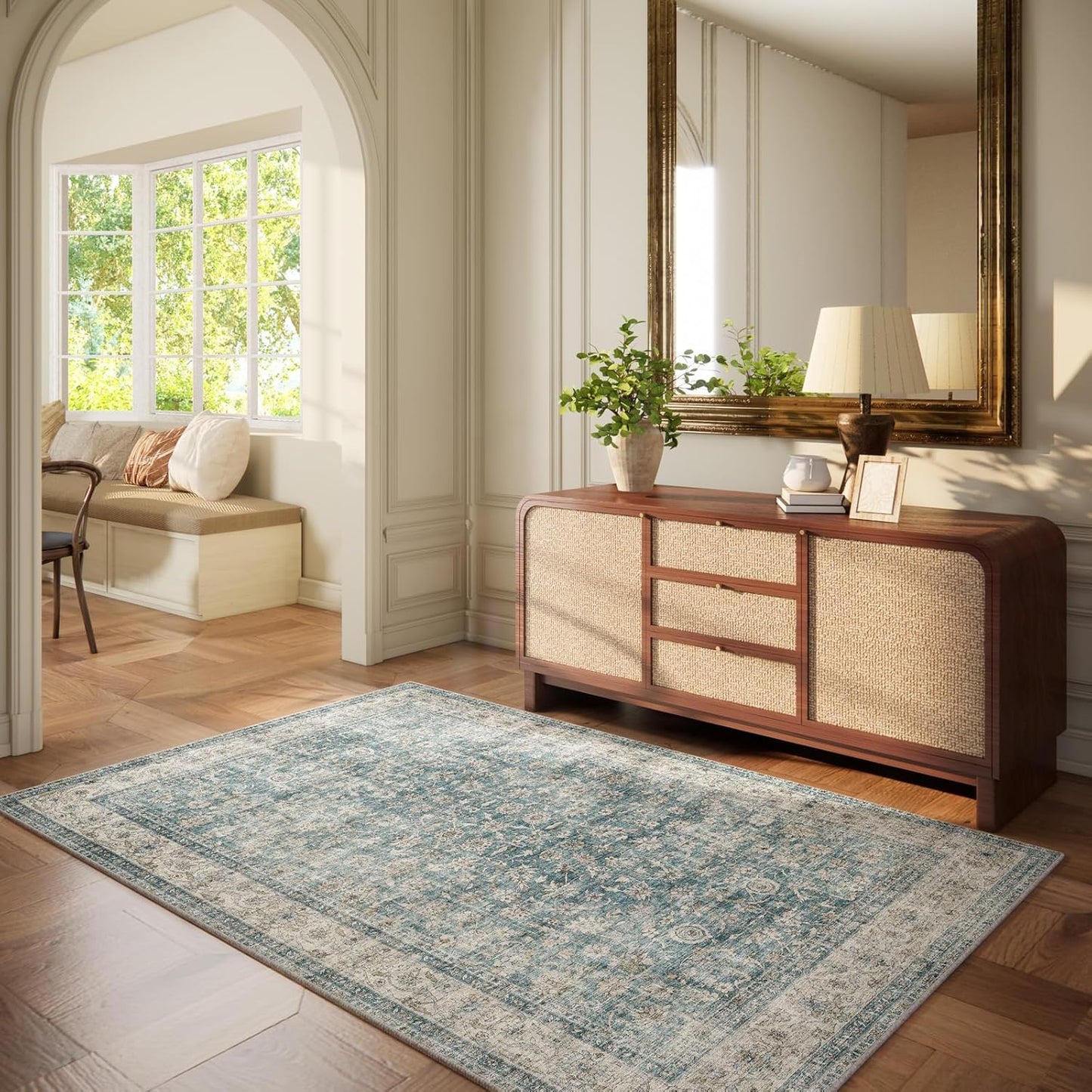 Machine Washable Entryway Throw Rug: Door Mat Indoor Entrance 3x5 Rug Boho Small Area Rug Non-Slip Low Pile Kitchen Rug for Front Door Indoor Entrance Entry Kids Room