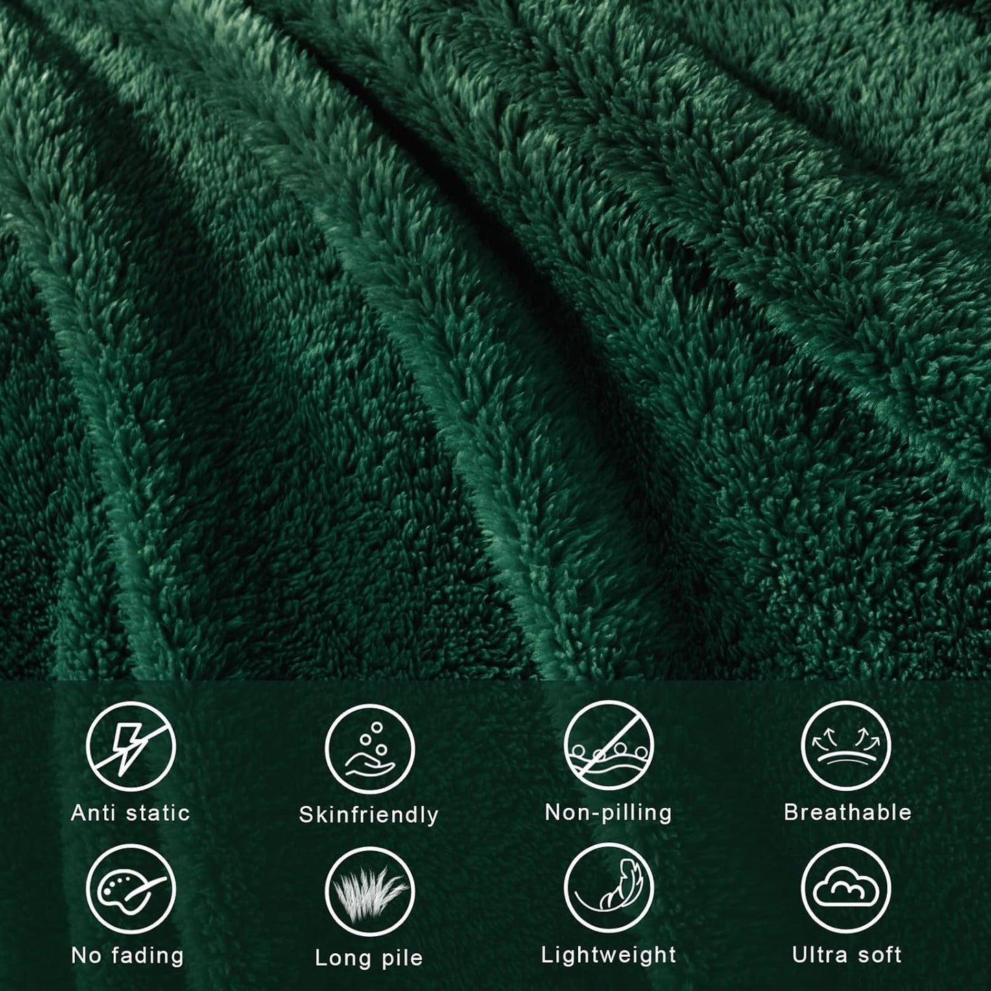Exclusivo Mezcla Queen Size Flannel Fleece Blanket, Super Soft Velvet Plush Bed Blanket, Fuzzy Cozy and Warm for All Seasons, 90x90 Inches, Forest Green