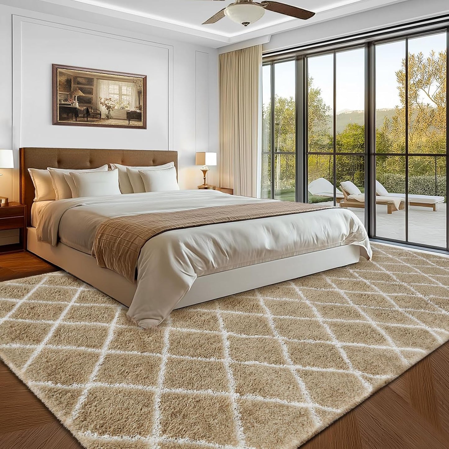 Fluffy Rug for Bedroom, 8X10Feet Stripe Checkered Rug Anti-Skid High Pile for Living Room Bedroom Kids Room Nursery, Dorm Home Decor