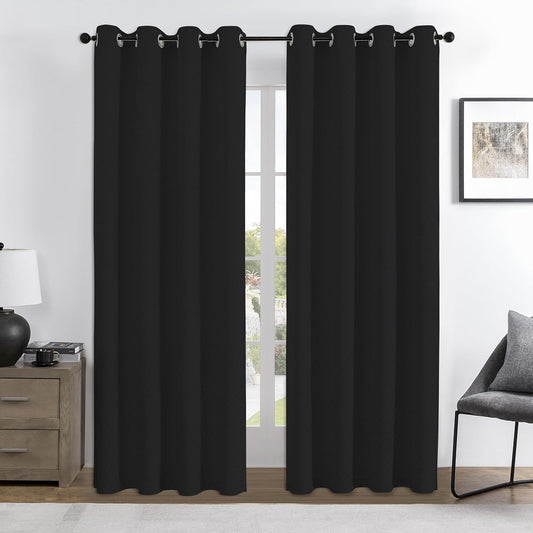 Joydeco 100% Blackout Curtains 96 Inches Long 2 Panels Set, Thermal Insulated Long Curtains& Drapes 2 Burg, Room Darkening Drapes for Bedroom Living Room Window (Black, W52 x L96 Inch)