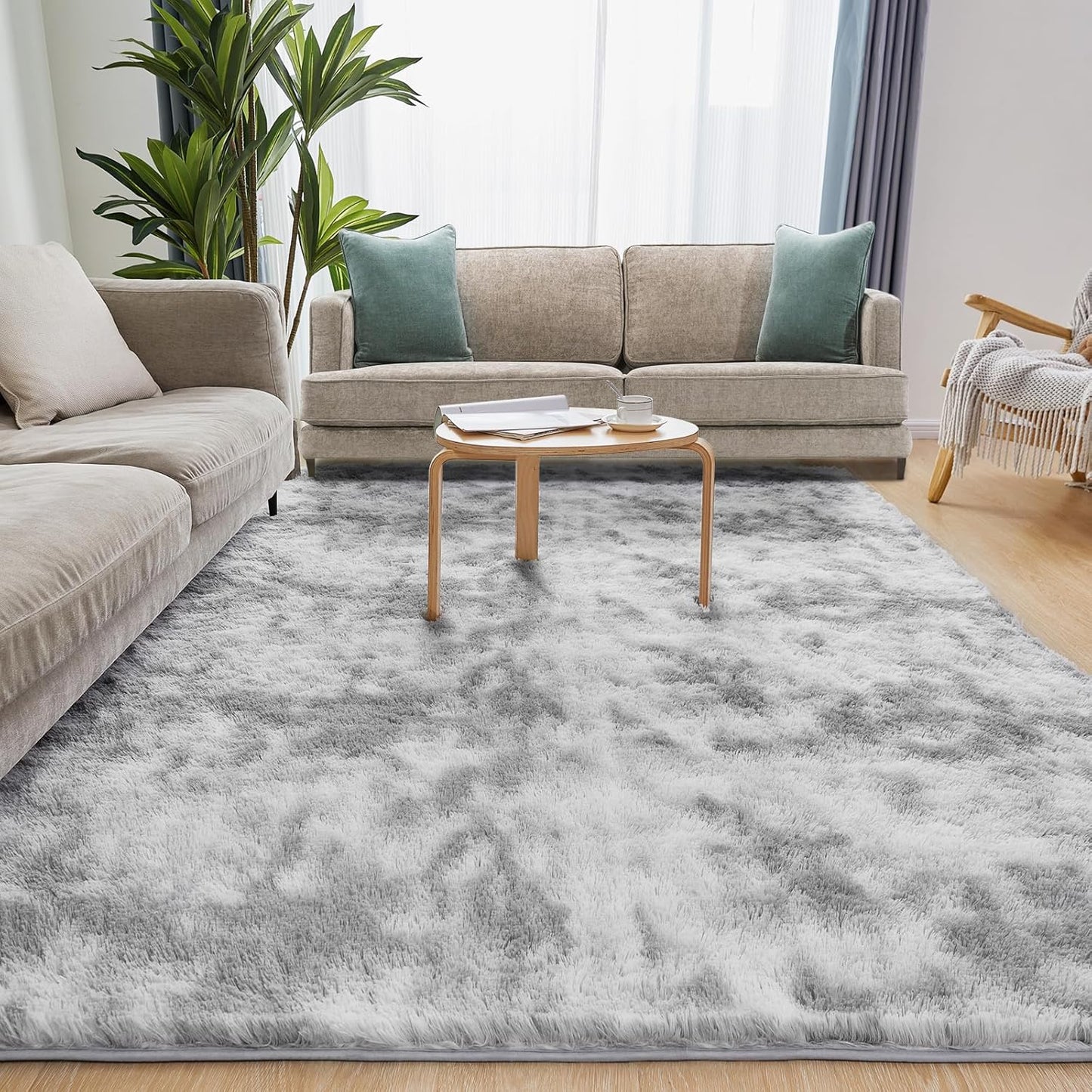 8x10 Area Rugs for Living Room, Ultra Soft Fluffy Rugs for Bedroom, Anti-Skid High Pile Indoor Carpet for Nursery, Study Room, Playroom, Home Decoration, Tie-Dyed Light Grey