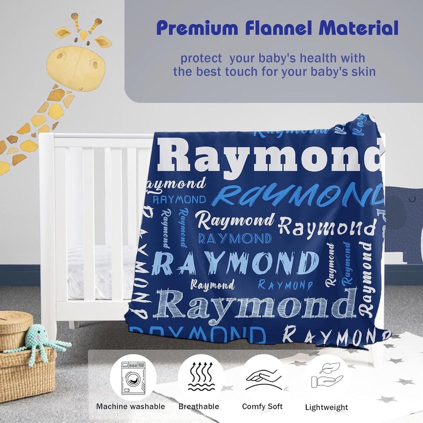 Personalized Baby Blanket with Name Customized Gift for Baby Shower Christmas Birthday New Mom Custom Name Blanket for Boy Girl Newborn