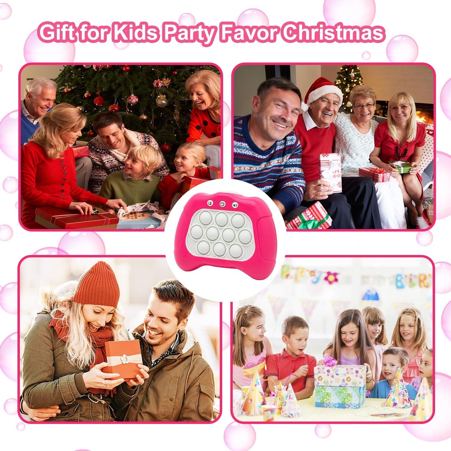 Quick Push Puzzle Game Machine Pop Fidget Light-Up Squeeze Poppet Sensory Toy Educational Push Pop Bubble Toy Stress Relief Party Favors Puzzle Game for Kids Teens Adults （Pink）