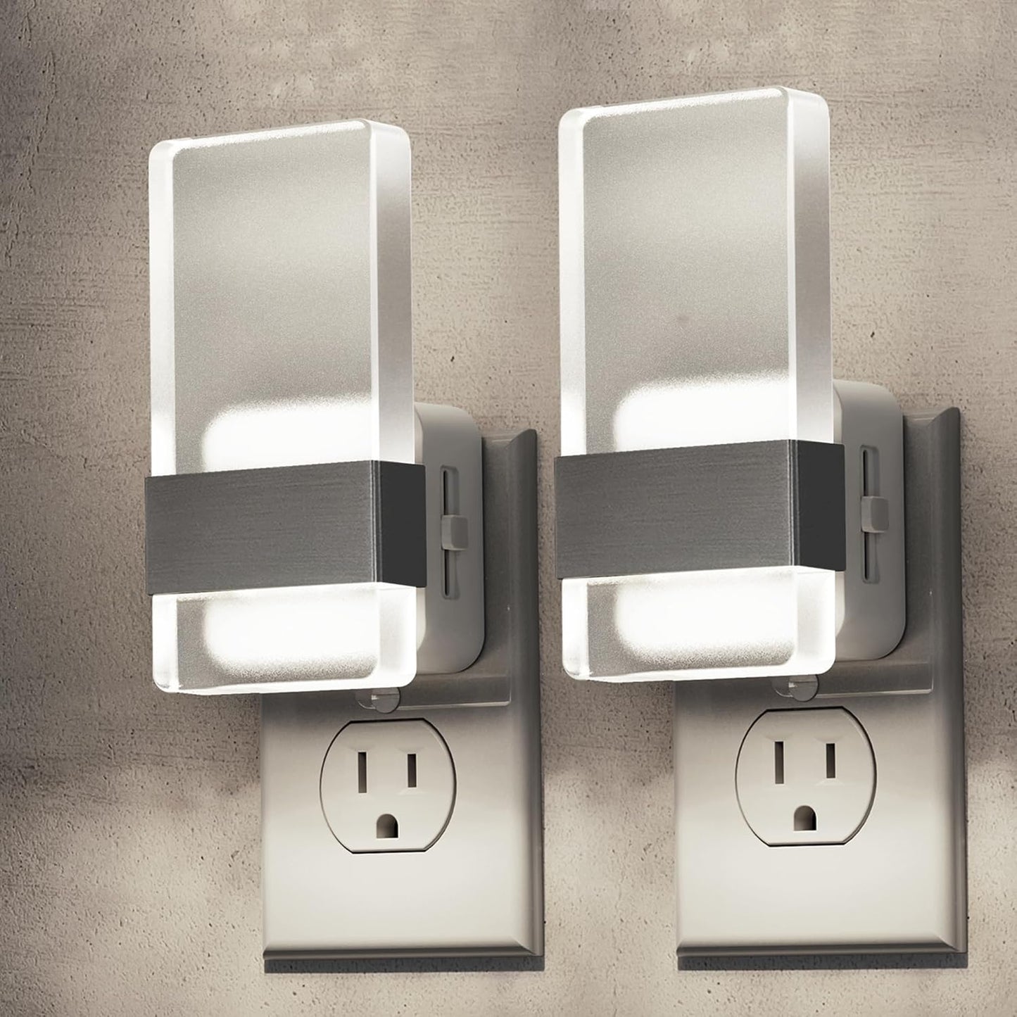 L LOHAS LED Night Light, Night Lights Plug Into Wall, 2 Pack Decorative Nightlight with Light Sensor, 0-100LM Dimmable Nightlights, Daylight Wall Sconce-Style Acrylic Nitelight for Bathroom, Hallway