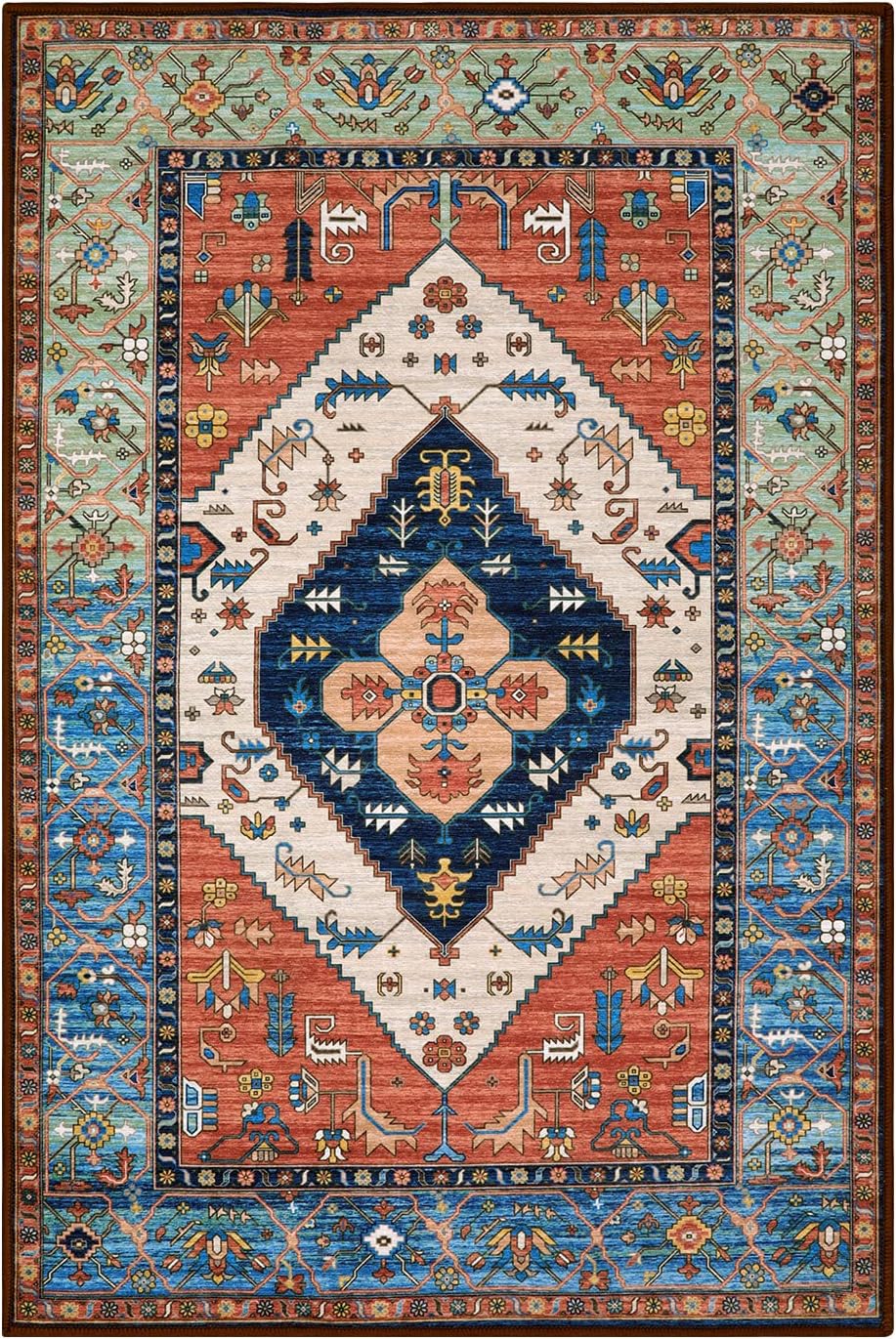 Lahome Boho 2x3 Washable Kitchen Rugs, Throw Non-Slip Backing Small Door Rug for Entryway Low-Profile Inside Door Mats, Oriental Indoor Doormat Carpet for Entrance Bathroom Laundry Living Room, Rust