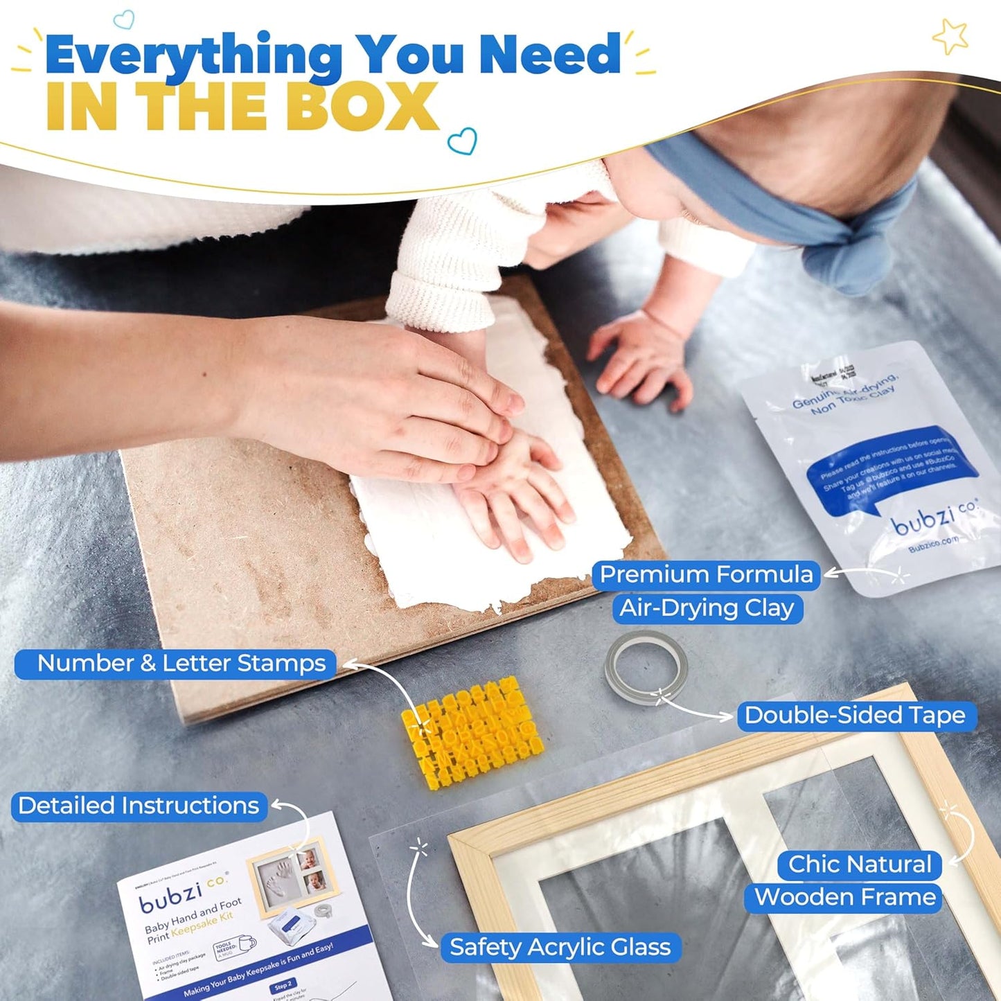 Baby Footprint Kit, Newborn Foot and Hand Print Kit, Infant Keepsake Frame, Nursery Pictures Frames, Infant Handprint, New Mom Gifts, Newborn Essentials Must Haves, Baby Shower Gifts (Natural Wood)