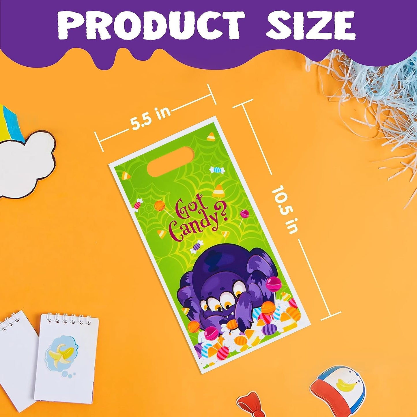 JOYIN 72 PCS Halloween Trick or Treat Bags, Halloween Goodie Candy Bags, Goody Gift Bag, 4 Designs Plastic Snack Bag Bulk for Kids Trick or Treating, Classroom Party Favors, Event Party Supplies