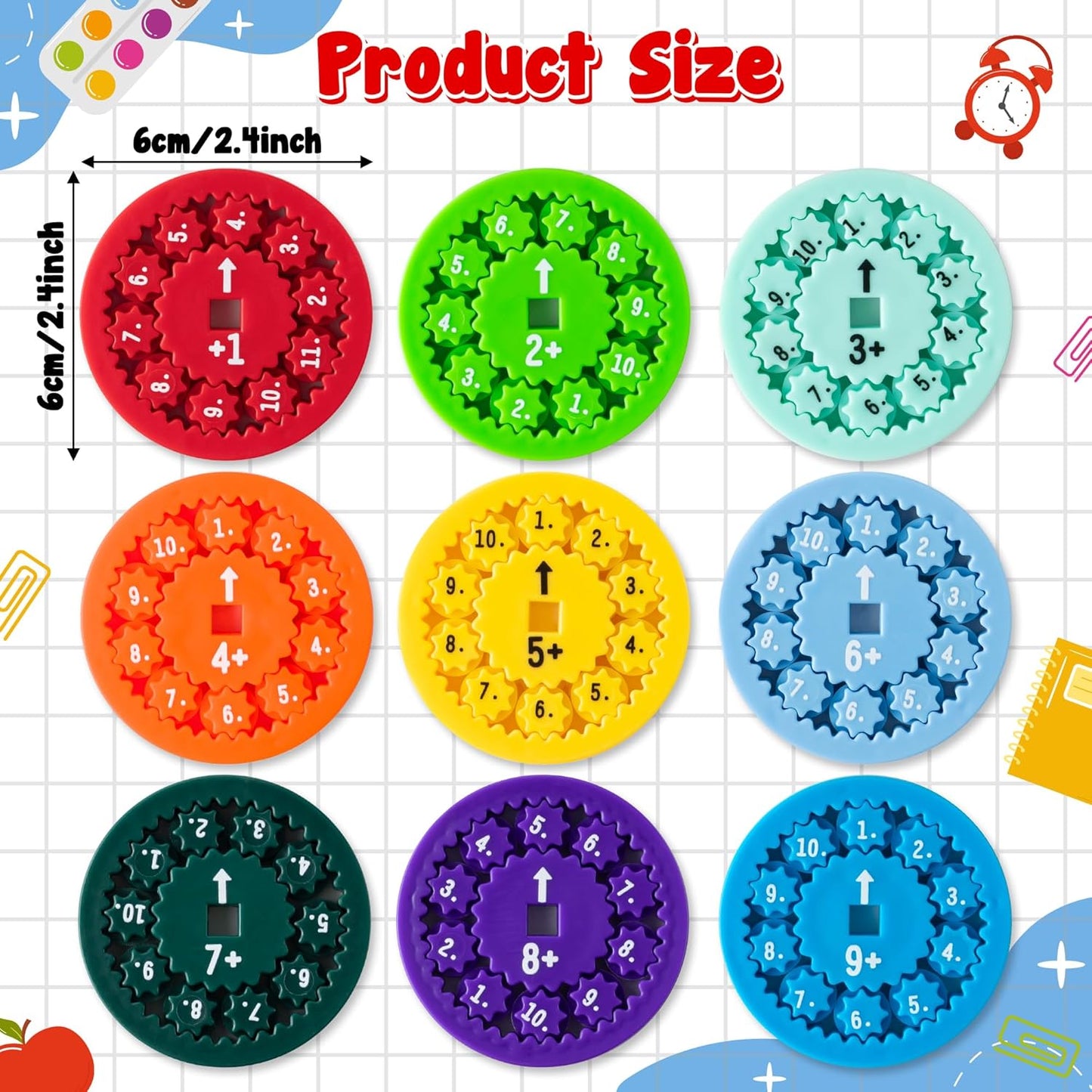 9Pcs Math Fidget Spinners Addition Subtraction Flying Fidget Spinner Round Number Finger Spin Game Toys Children Educational Math Fact Games for Stimmers Fidgeters Learning Add or Subtract