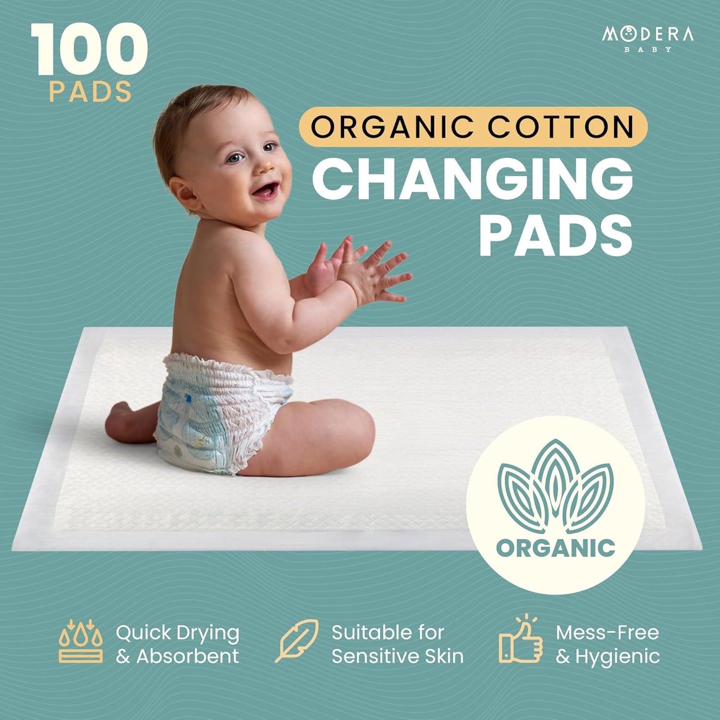 Organic Cotton Disposable Changing Pad Liners | Large 18x24 Hypoallergenic Ultra Absorbent & Waterproof Super Soft, Quilted Underpads for Baby Diaper Table & Travel, Leak Proof & Mess Free [100-Pack]