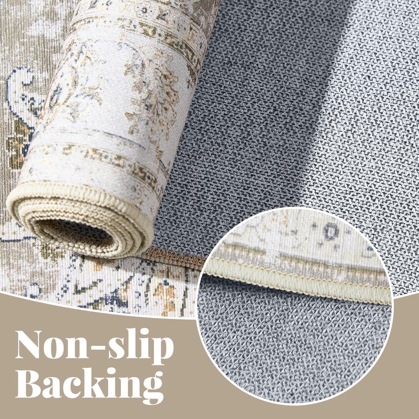 jinchan Hallway Runner Rug 3x7 Machine Washable Runner Rug Taupe Vintage Floral Design Non-Slip Low Pile Ultra-Thin for Kitchen Laundry Room Bedroom Farmhouse (3‘x7',Taupe)