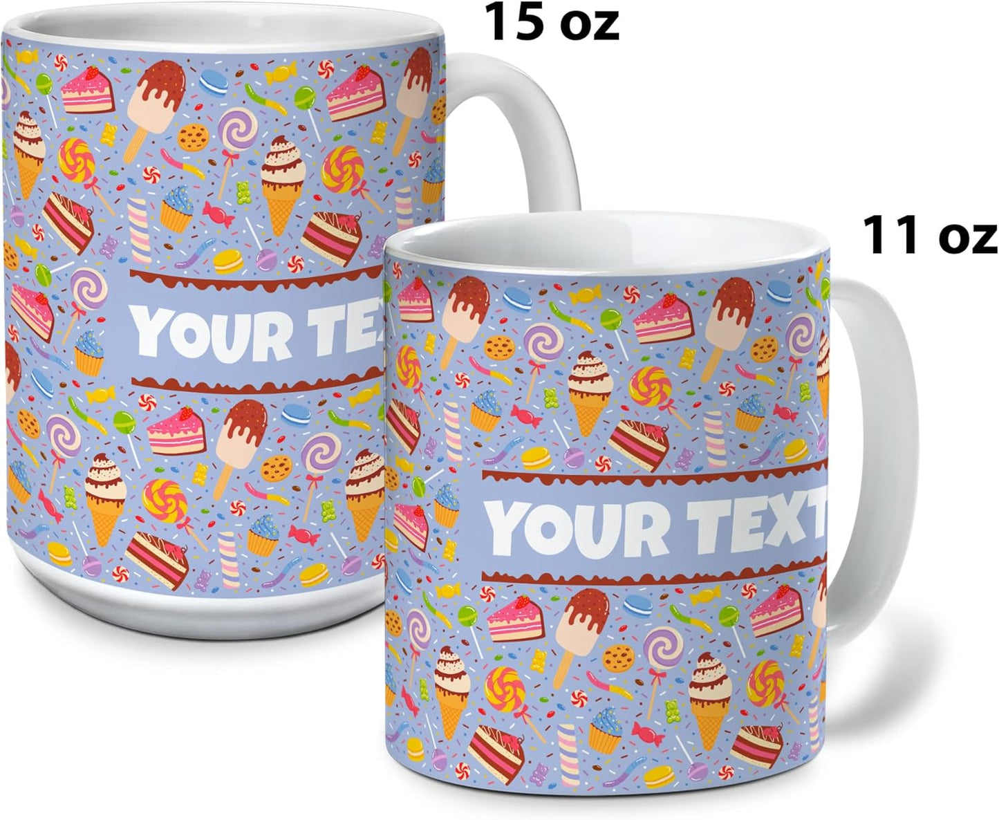 Personalized Mug for Kids - Sweets - Custom Name/Text, Ceramic Hot Chocolate/Cocoa/Coffee Cup for Boys/Girls, Birthday/Christmas/Holiday Gift - 15 oz, Black Handle