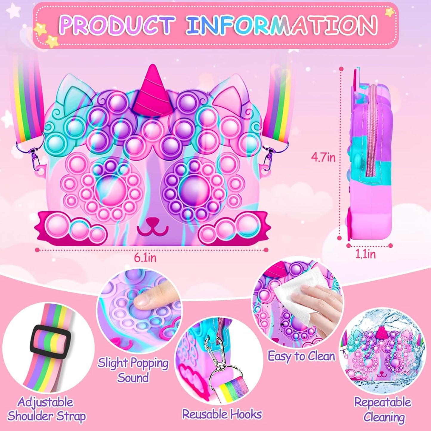 2 Pack Pocket Purse, Unicorn Toys Purse for Toddlers Girls Age 2 3 4-6 Year Old Birthday Gift Valentines Christmas Stocking Easter Basket Stuffers Stuff, Women Shoulder Bag Sensory Fidget Toys