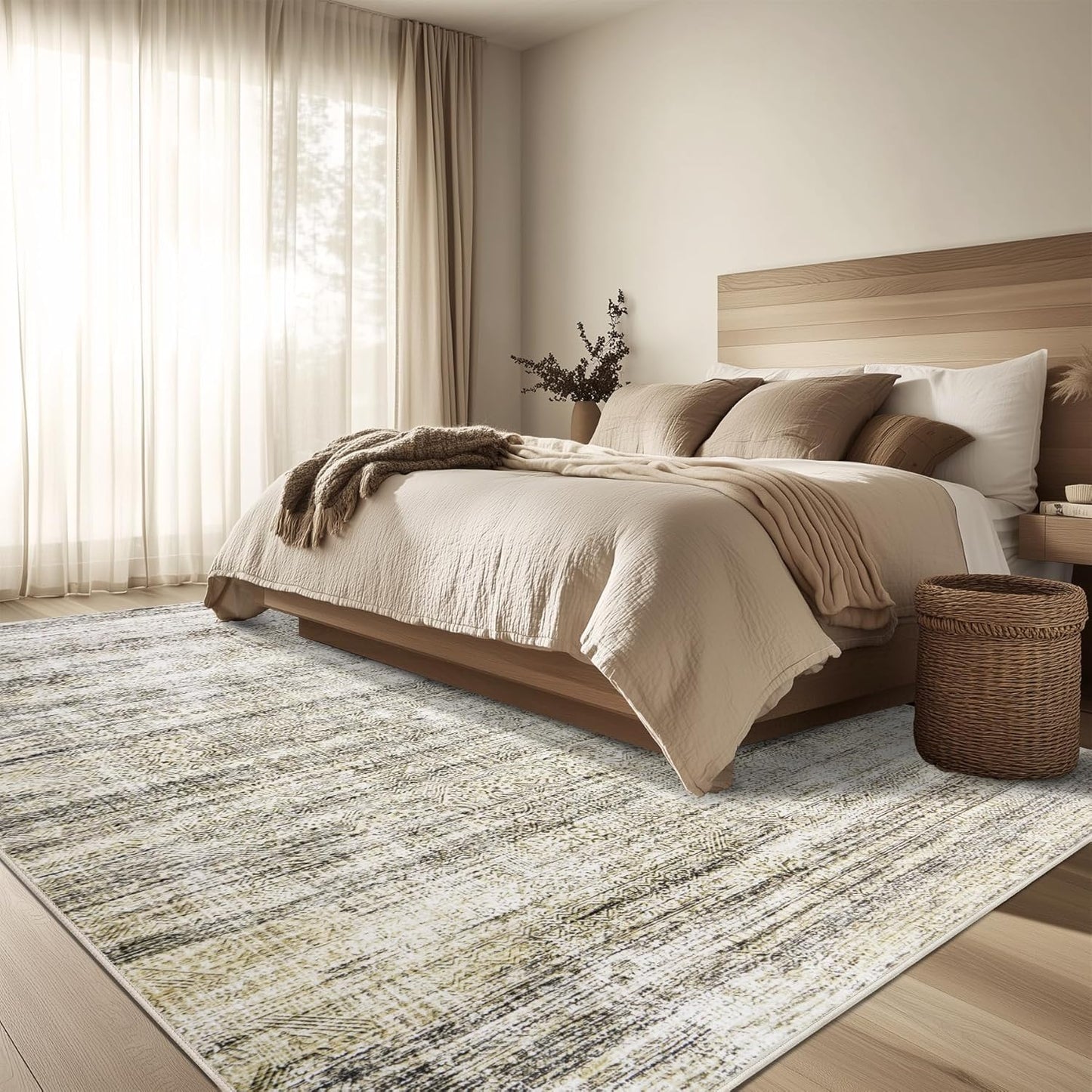 8x10 Area Rug Living Room Rugs - Washable Rug Large Modern Abstract Soft Thin Carpets Indoor Floor No Slip Vintage Carpet for Bedroom Under Dining Table Nursery Home Office Decor Nature