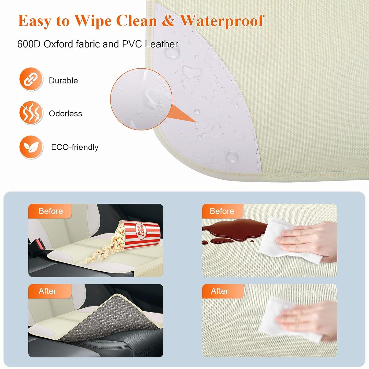 Car Seat Protector, 2 Pack 600D Fabric Seat Protector Under Baby Car Seat with Upgraded Non-Slip Backing, Thickest Padding, Mesh Storage Pockets