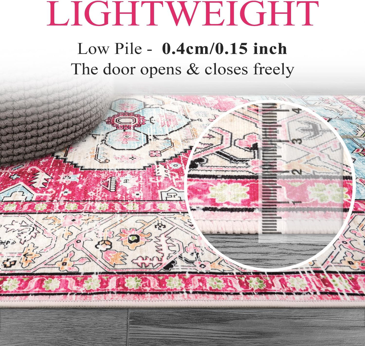 Lahome Boho Round Rug - 5Ft Washable Area Rug, Non-Slip Small Bathroom Rug, Lightweight Bedroom Throw, Oriental Distressed Print Carpet for Entryway, Sofa, Nursery, Kids Room