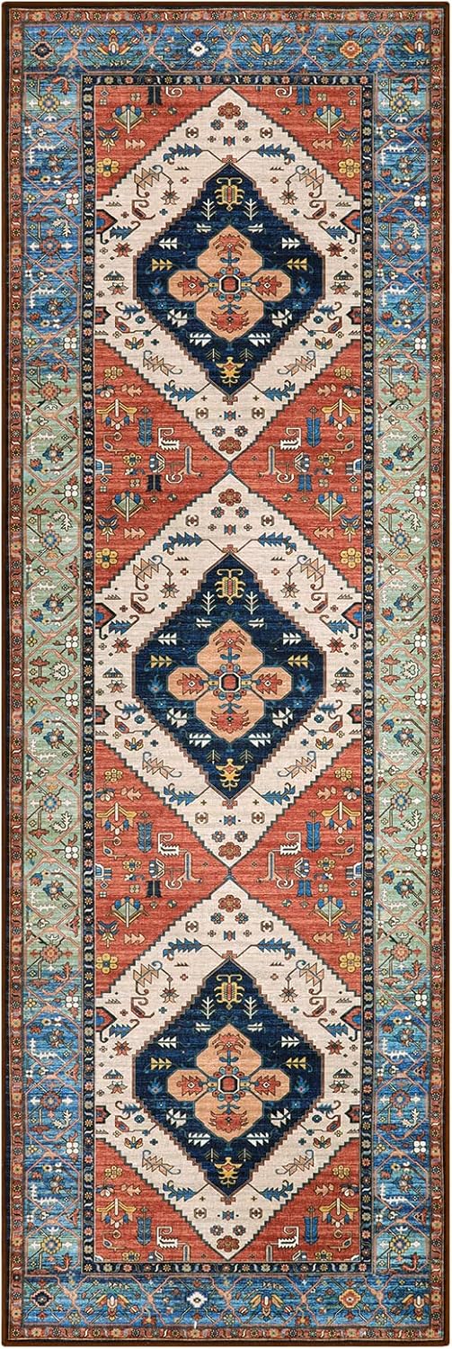 Lahome Boho Hallway Runner Rug - 2x6 Kitchen Runner Rugs Non Skid Washable Non-Slip Laundry Room Rug Throw Low-Plie Bathroom Oriental Distressed Carpet for Entrance Bedroom Living Room