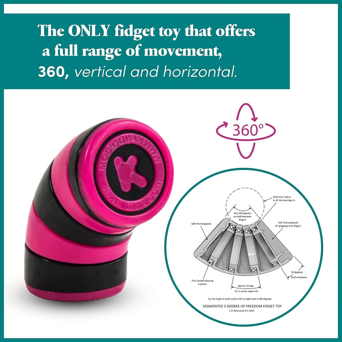 MOOV Mini Fidget Toy, Relieve Anxiety and Stress. Small, Discrete, one Hand use. Relaxing Smooth Movement. Pocket Friendly. Improve Clarity and Focus for Child or Adult. Autism Sensory aid.