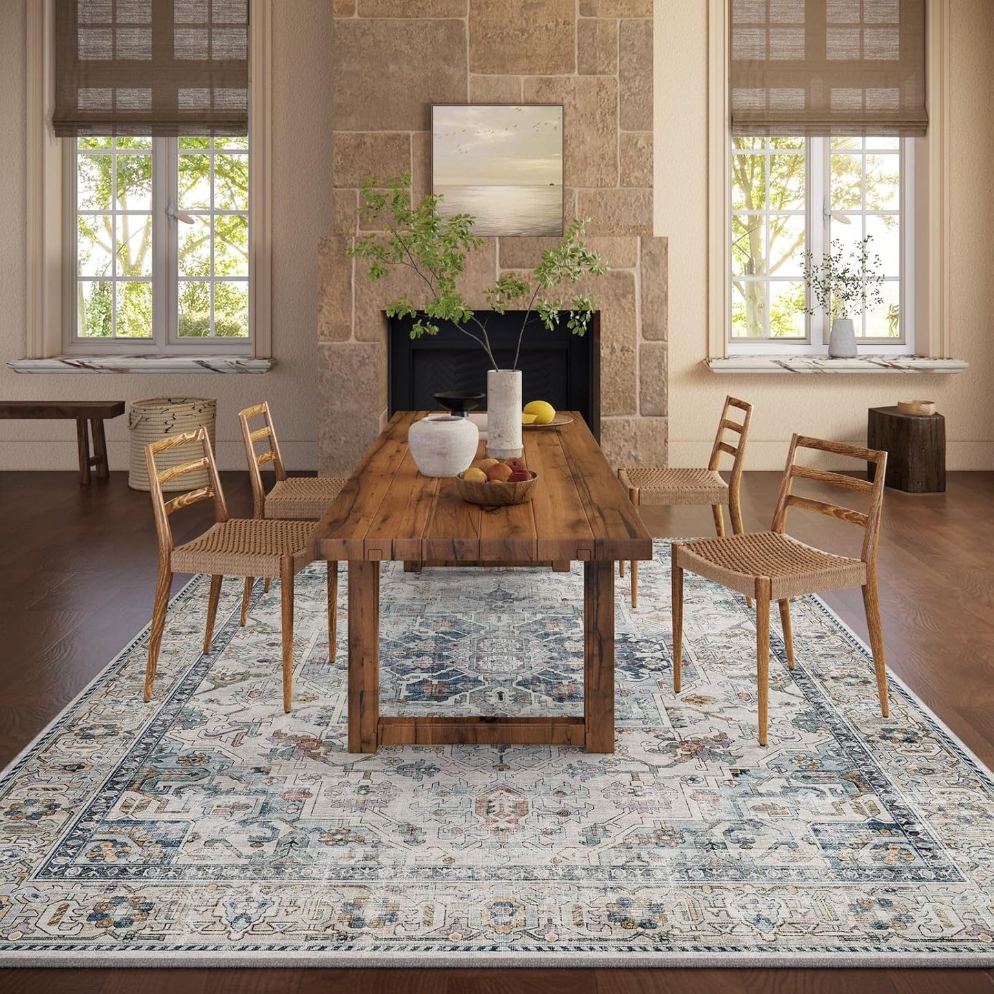 5x7 Area Rugs for Living Room: Washable Bedroom Rug Boho Vintage Rugs Stain Resistant Non Slip Low Pile Soft Lightweight Carpet for Kitchen Dining Room Farmhouse Nursery Kids Room Home Office