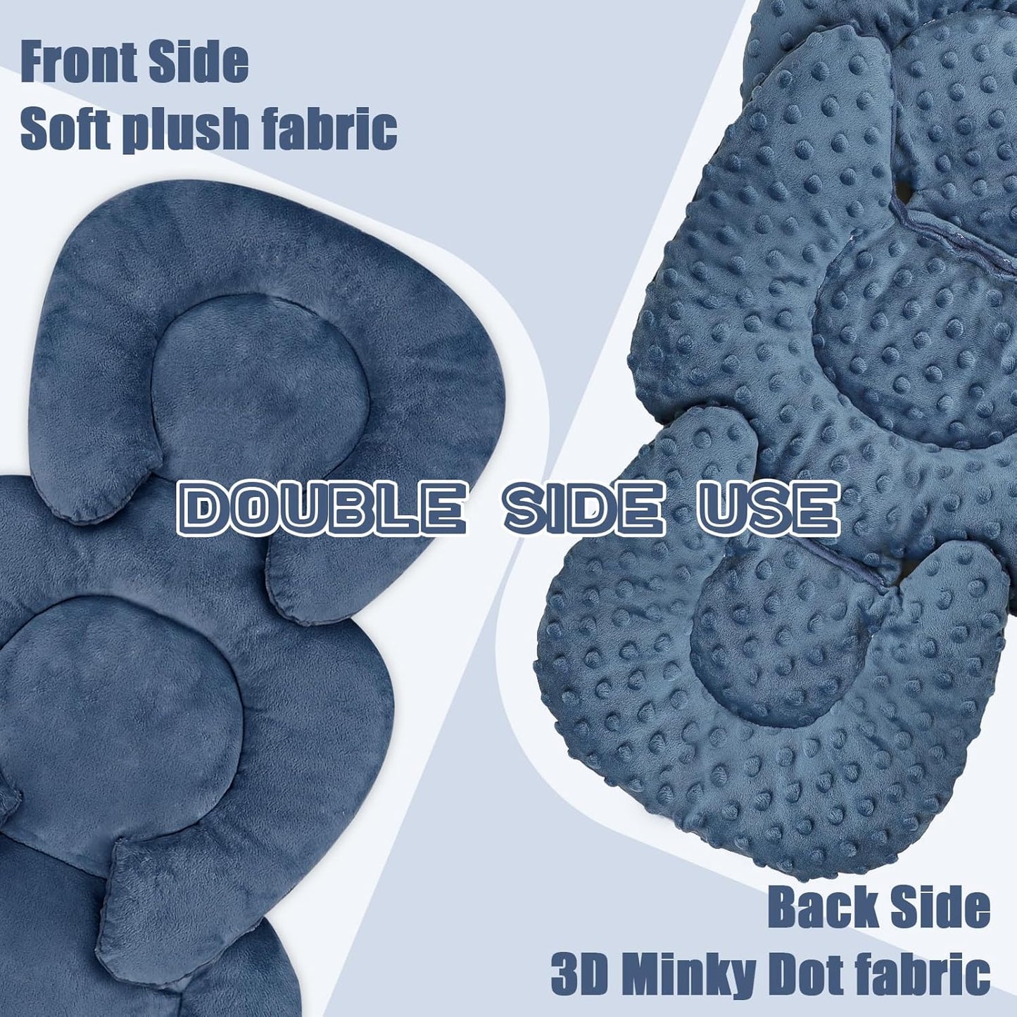 Infant Car Seat Insert Head and Body Support, GFU Reversible Newborn Insert for Carseat with Strap Pads, Soft Stroller Cushion Pillow Insert for Boys and Girls, Fits for Stroller, Swing, Blue