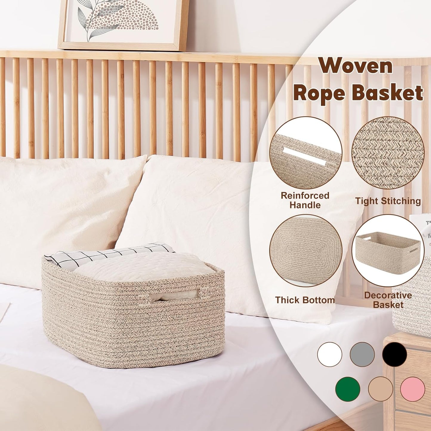 OIAHOMY Storage Basket for Shelves, Closet Cube Storage Bins Baskets for Clothes Blanket Towels, Baby Nursery, Toy Box, Woven Rope Basket, 15.75*11.81*7.09 IN, 2 Packs Brown