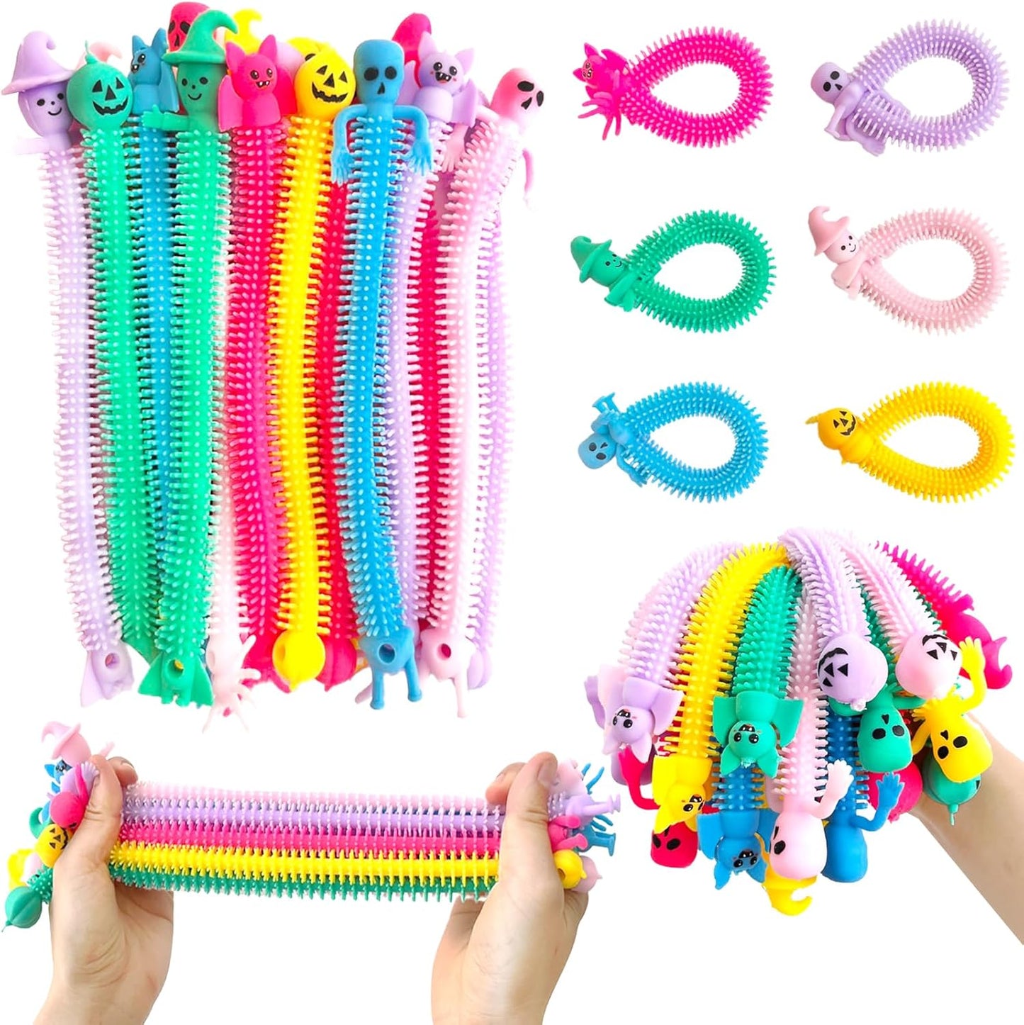 50 Pack Halloween Stretchy Strings Fidget Toy,Stress Relief and Anti-Anxiety Toy,Colorful Sensory Plaything with Witch Pumpkin Ghost Bat for Kids,Gifts,Party Favors,Adults,Boys,Girls