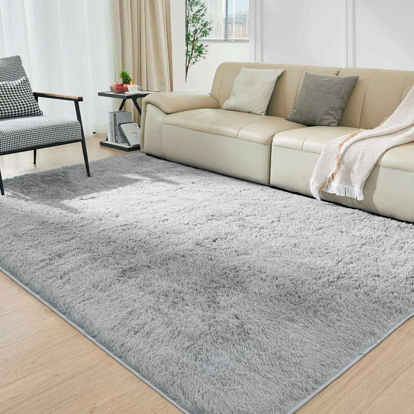 Ultra Soft Rug for Living Room, 9X12 Fluffy Shag Area Rug for Bedroom, Modern Shaggy Carpets Fuzzy Rug for Teens Dorm Nursery Home Decor Aesthetic, Upgrade Anti-Skid Durable, Light Grey