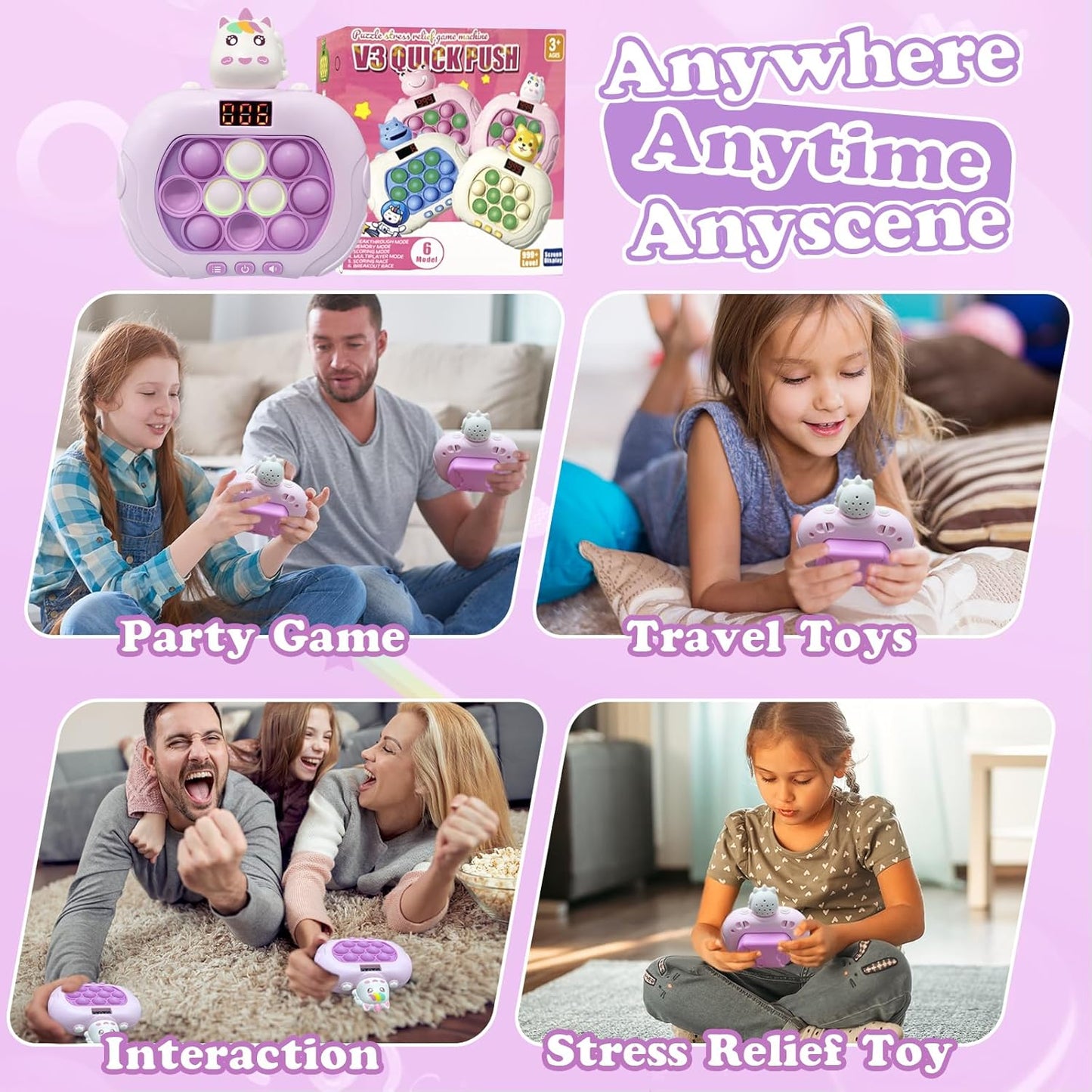 Quick Speed Push Puzzle Game Console Toys, Fast Push Bubble Game Light Up Pop Pro Fidget Games Pop Fidget Sensory Toys for Adults and Kids Bubble Stress Relief Handheld Electronic Pop Game for Kids