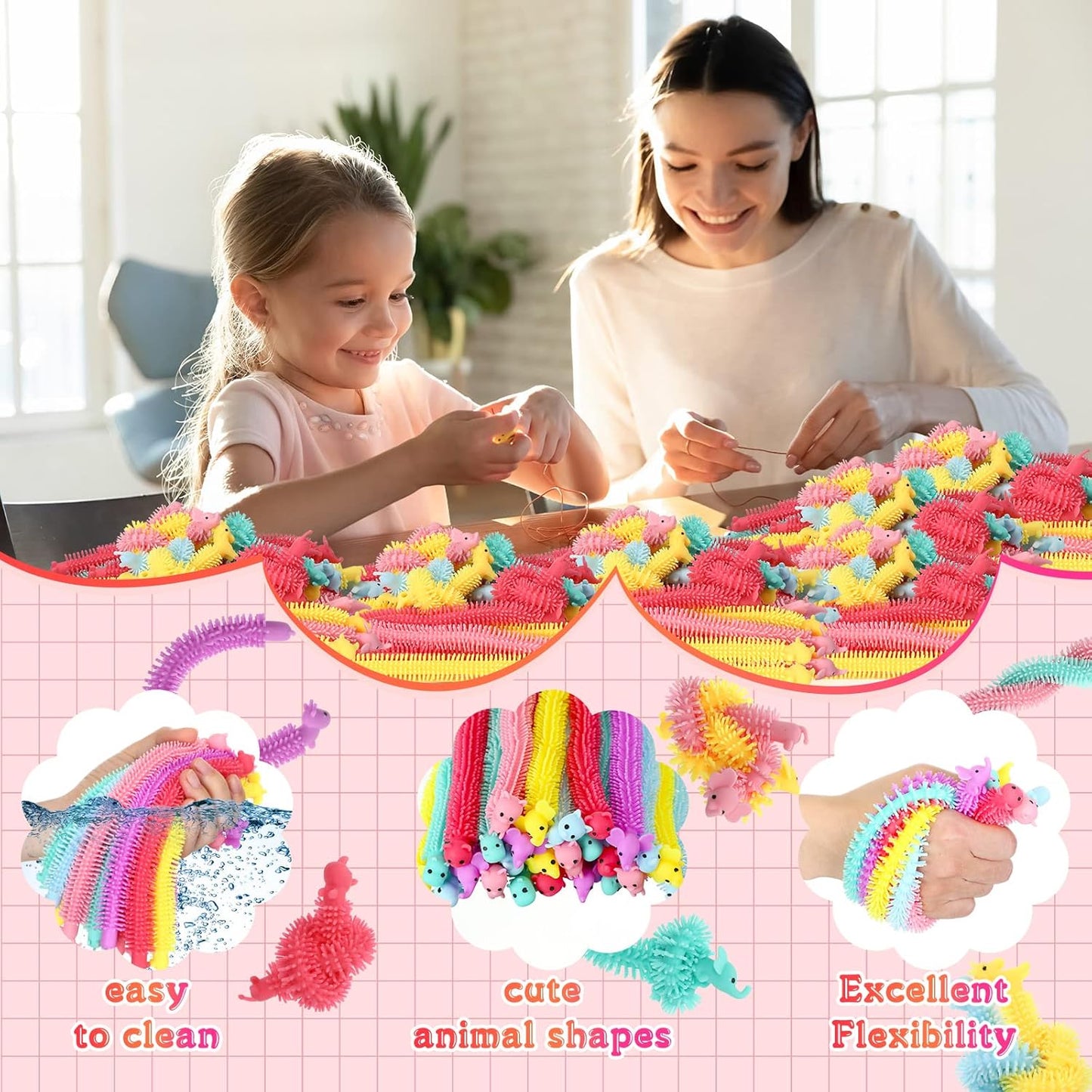 Chivao Bulk Stretchy String Fidget Toys Animal Sensory Toys Pack Worm Sensory Stress Fidget Toys for Adults Stress Anxiety Relieve Relaxing Party Favors(300 Pack, Animal Style)