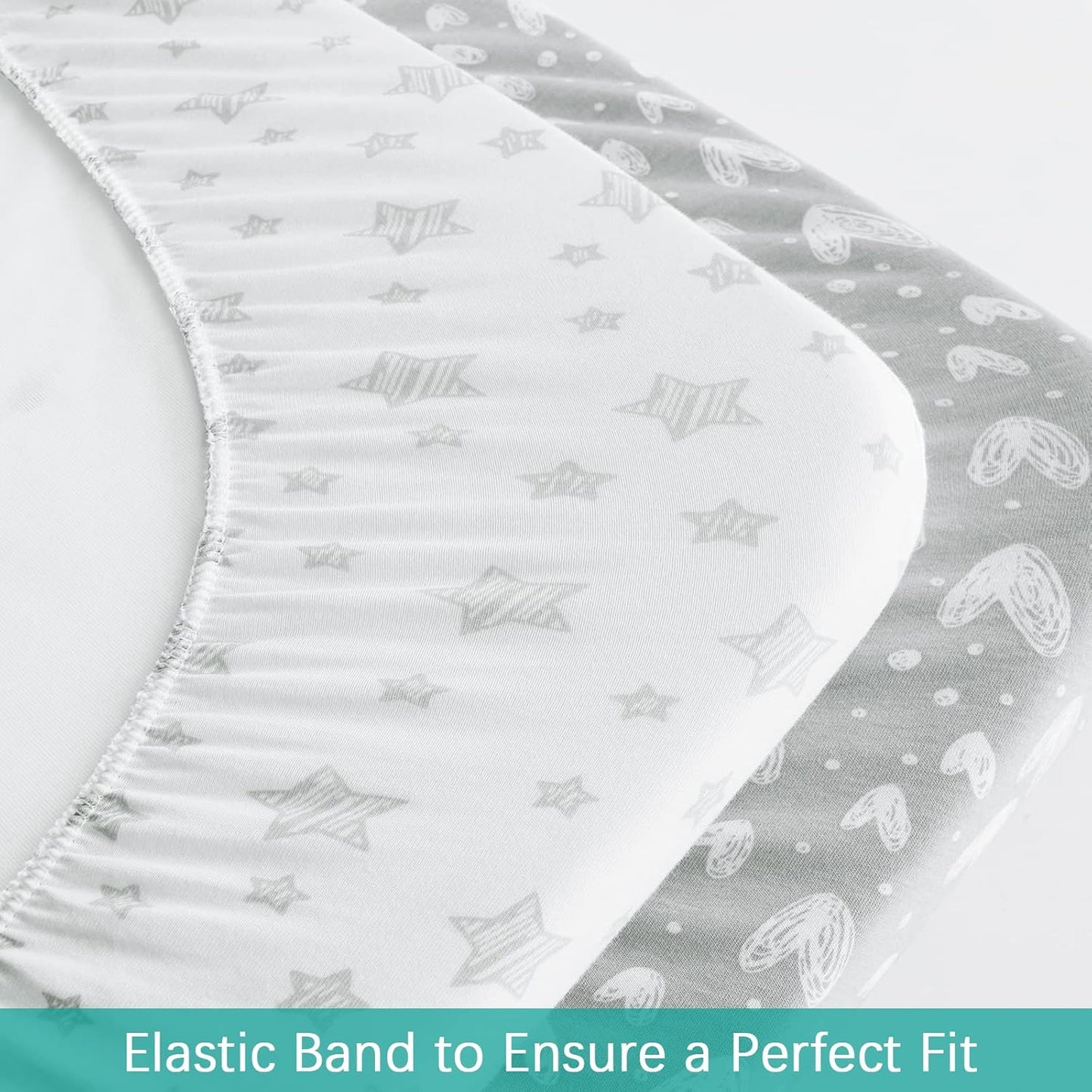 Waterproof Bassinet Sheets Fit for Miclassic, Baby Delight, TCBunny, Milliard, Dream On Me Traveler/Skylar and Other Bedside Sleeper Bassinet Mattress, 100% Organic Cotton, White Grey Print for Baby