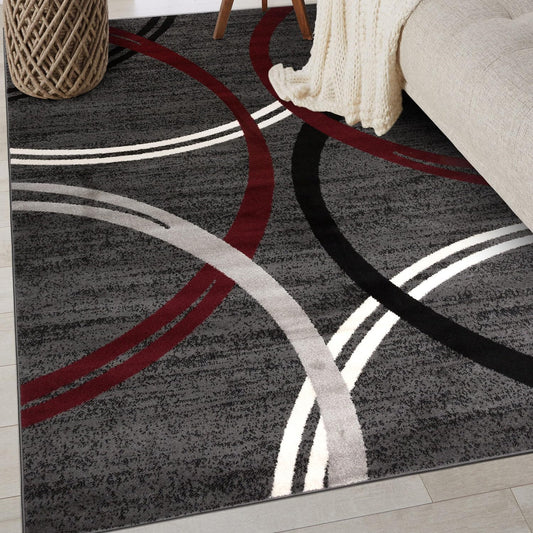 Rugshop Modern Wavy Circles Design Area Rug 4' x 6' Red