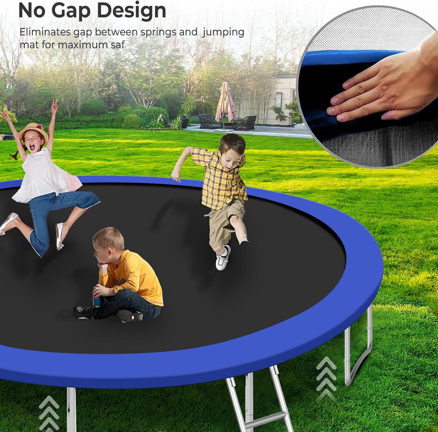 Upgraded 10/12/14/15/16FT Trampoline Outdoor, Large Kids Trampoline with Light, Stakes, Sprinkler, Backyard Trampoline with Basketball Hoop and Net, Capacity for 4-6 Kids and Adults