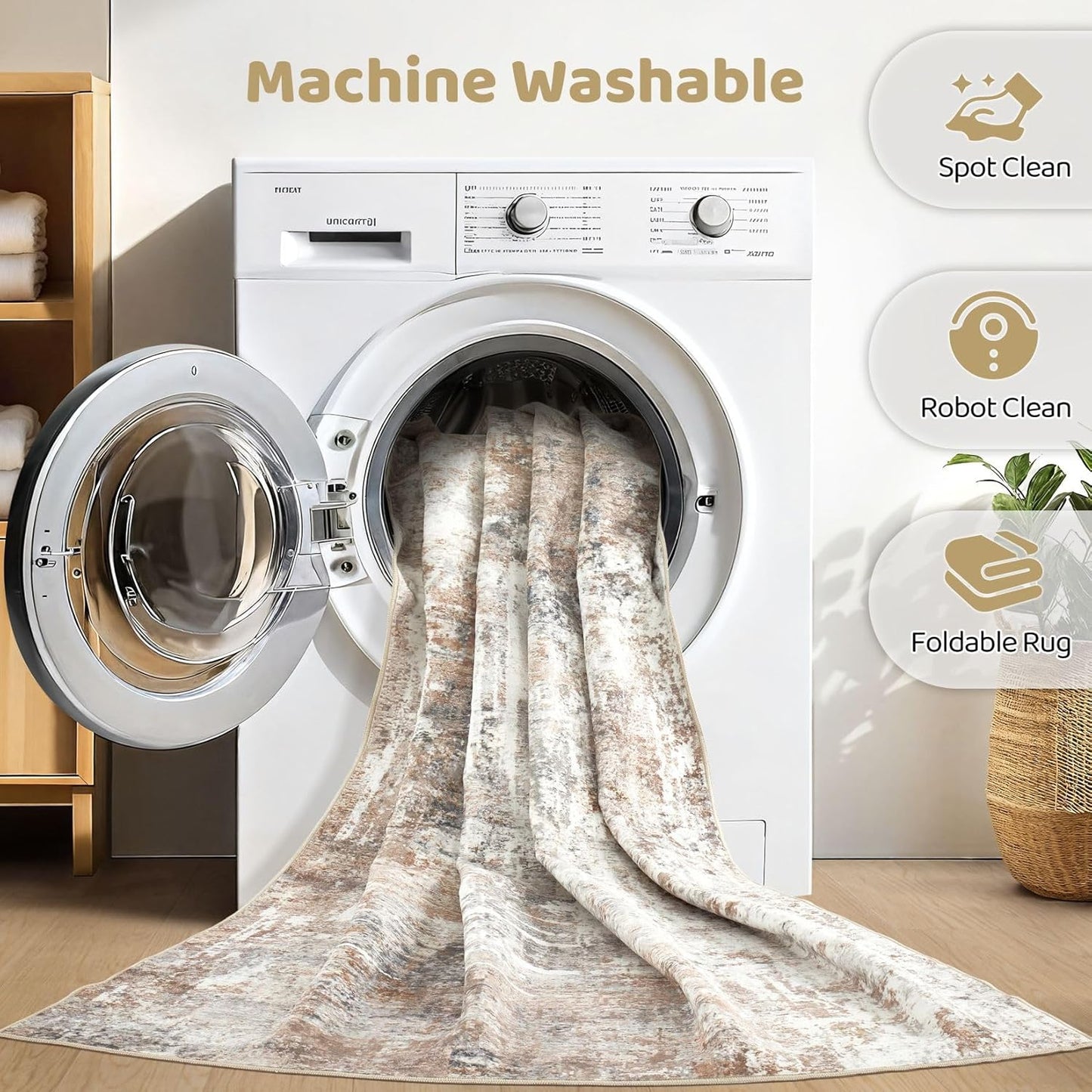 Area Rugs 9x12 Living Room: Washable Large Abstract Modern Soft Rugs Stain Resistant Indoor Floor Non Slip Accent Carpet for Bedroom Nursery Playroom Office Dining Room Dorm Home Decor- Brown