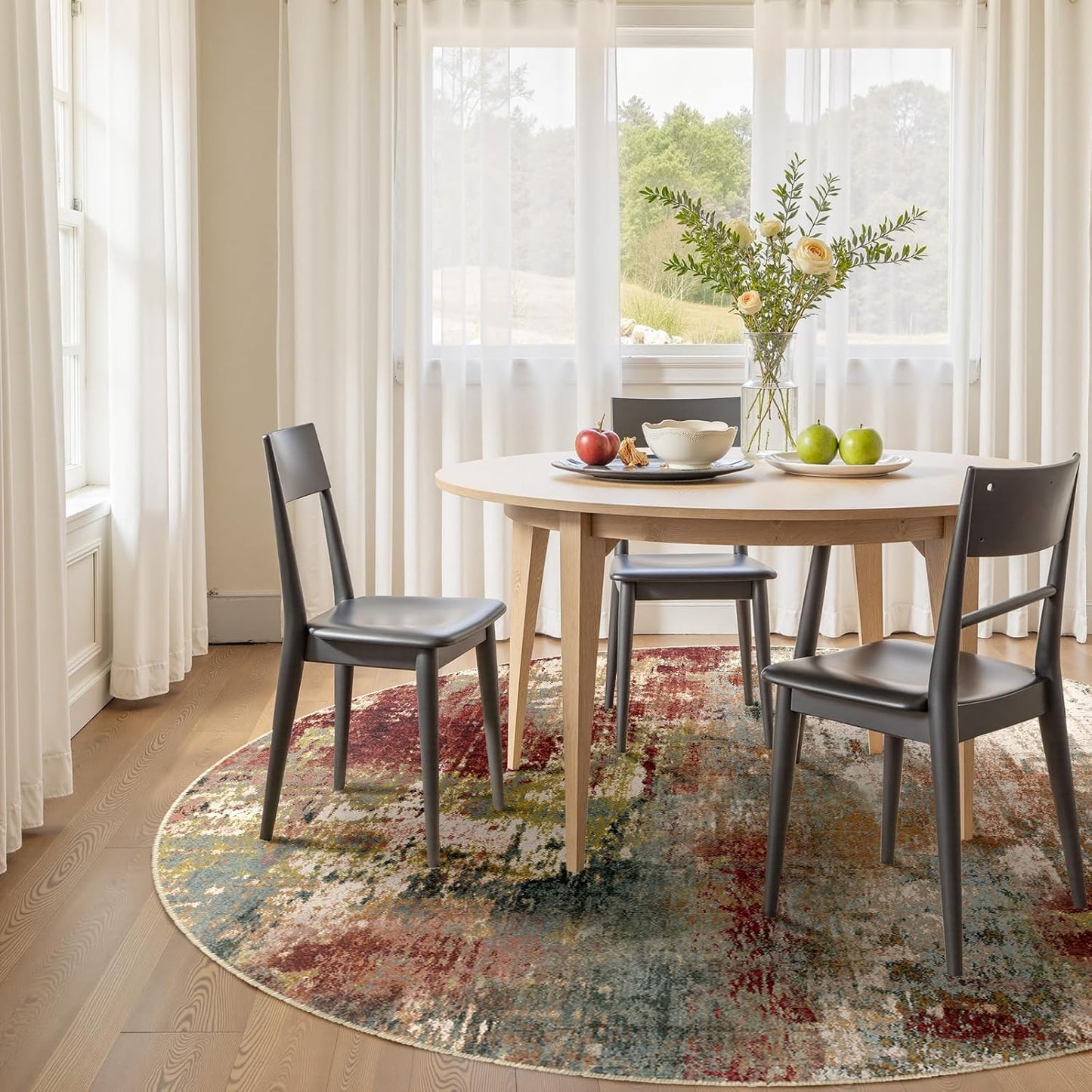 Washable Area Rugs 4ft Non-Slip Modern Abstract Soft for Living Room Entryway Bedroom Nursery, Print Pattern, Brown Rust Red Multi