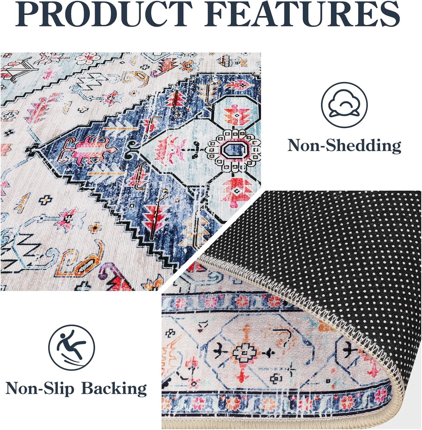 Lahome Boho Round Rug - 7Ft Washable Area Rug, Non-Slip Small Bathroom Rug, Lightweight Bedroom Throw, Oriental Distressed Print Carpet for Entryway, Sofa, Nursery, Kids Room