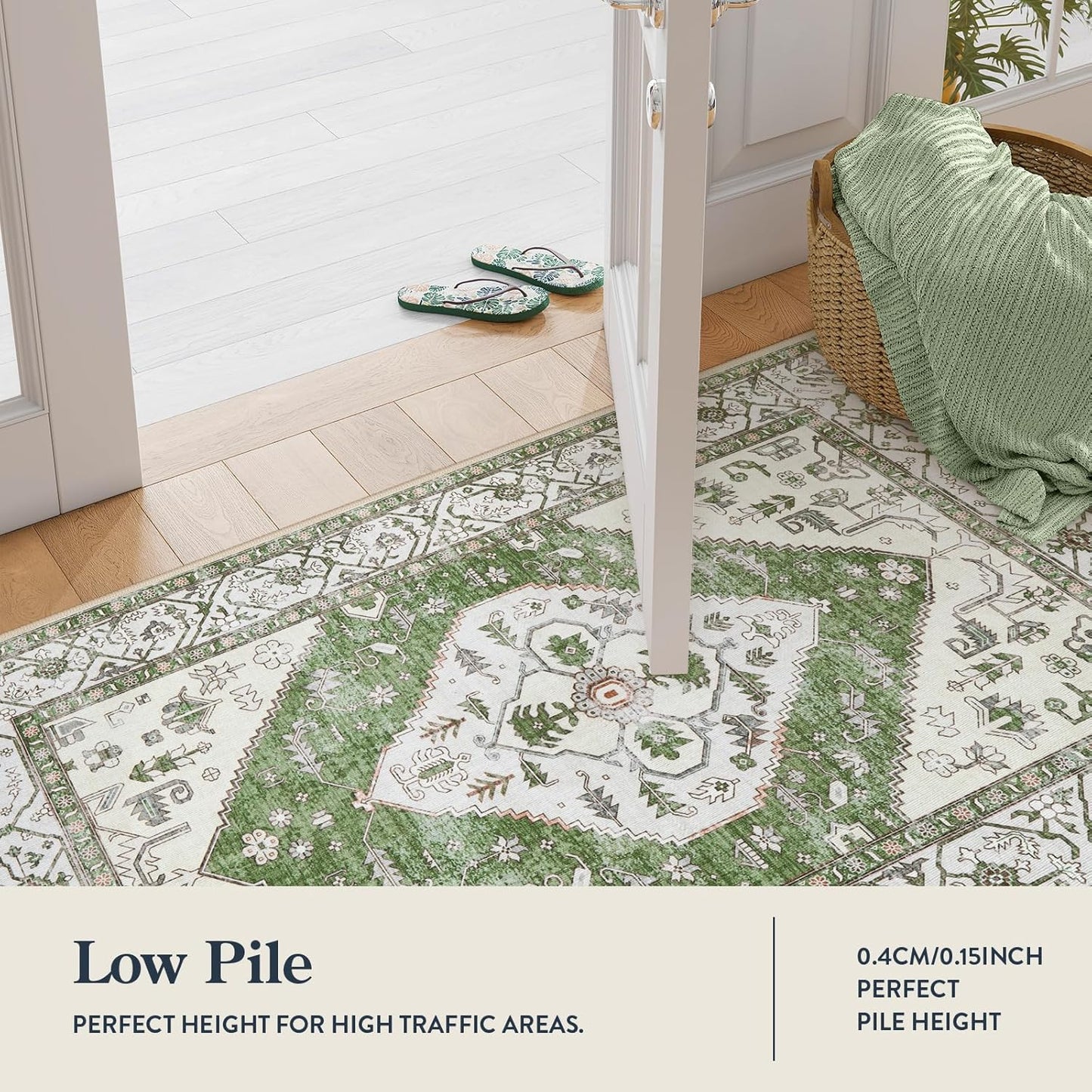 Lahome Boho Washable Hallway Runner Rug - 2x4 Rugs for Bedroom Non-Slip for Entrance (Green, 2'x4')