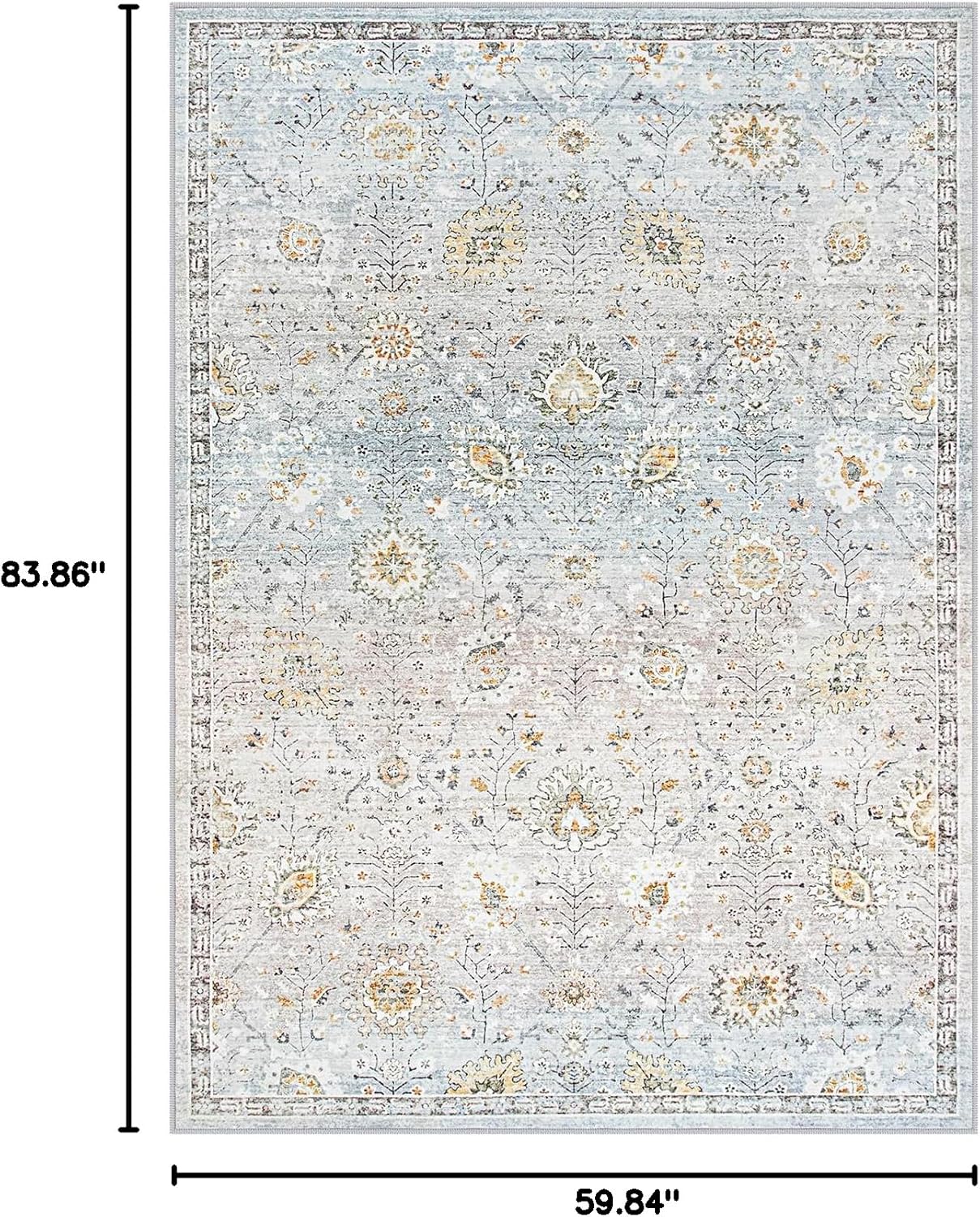 Lahome Boho Light Blue Area Rug 5x7 for Living Room, Soft Large Floral Rug for Bedroom Aesthetic, Machine Washable Floor Carpet Non Slip Indoor for Home Decor
