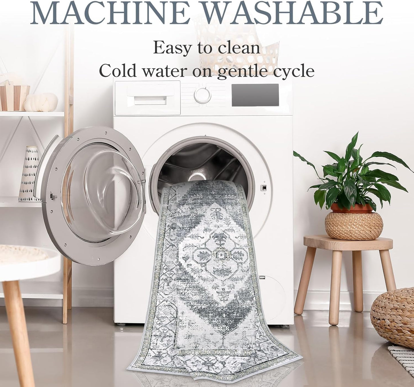 Lahome Boho Washable Kitchen Runner - 2x10 Extra Long Stain Resistant Non-Slip Stair Rug Lightweight Throw Floor Oriental Distressed Print Runner for Bedroom Entryway