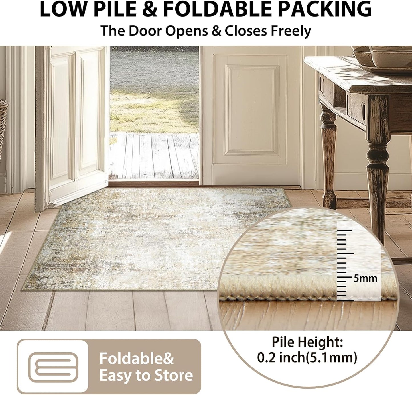 Washable Area Rugs 9'x12' Non-Slip Modern Abstract Soft for Living Room Entryway Bedroom Nursery, Print Pattern, Neutral Brown Gray