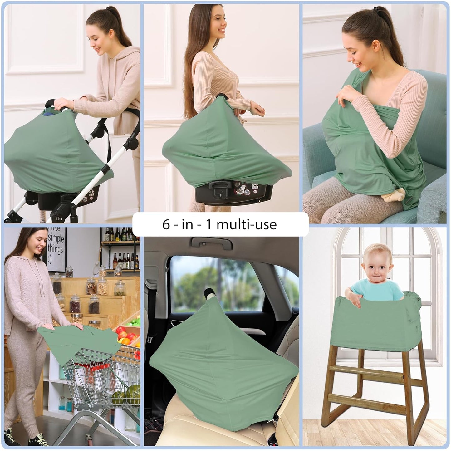 Car Seat Covers Baby - Multi-use Cover Carseat Canopy, Breathable Breastfeeding Cover, Car Seat Covers for Bbies, Boys & Girls Shower Gifts (Light Green)