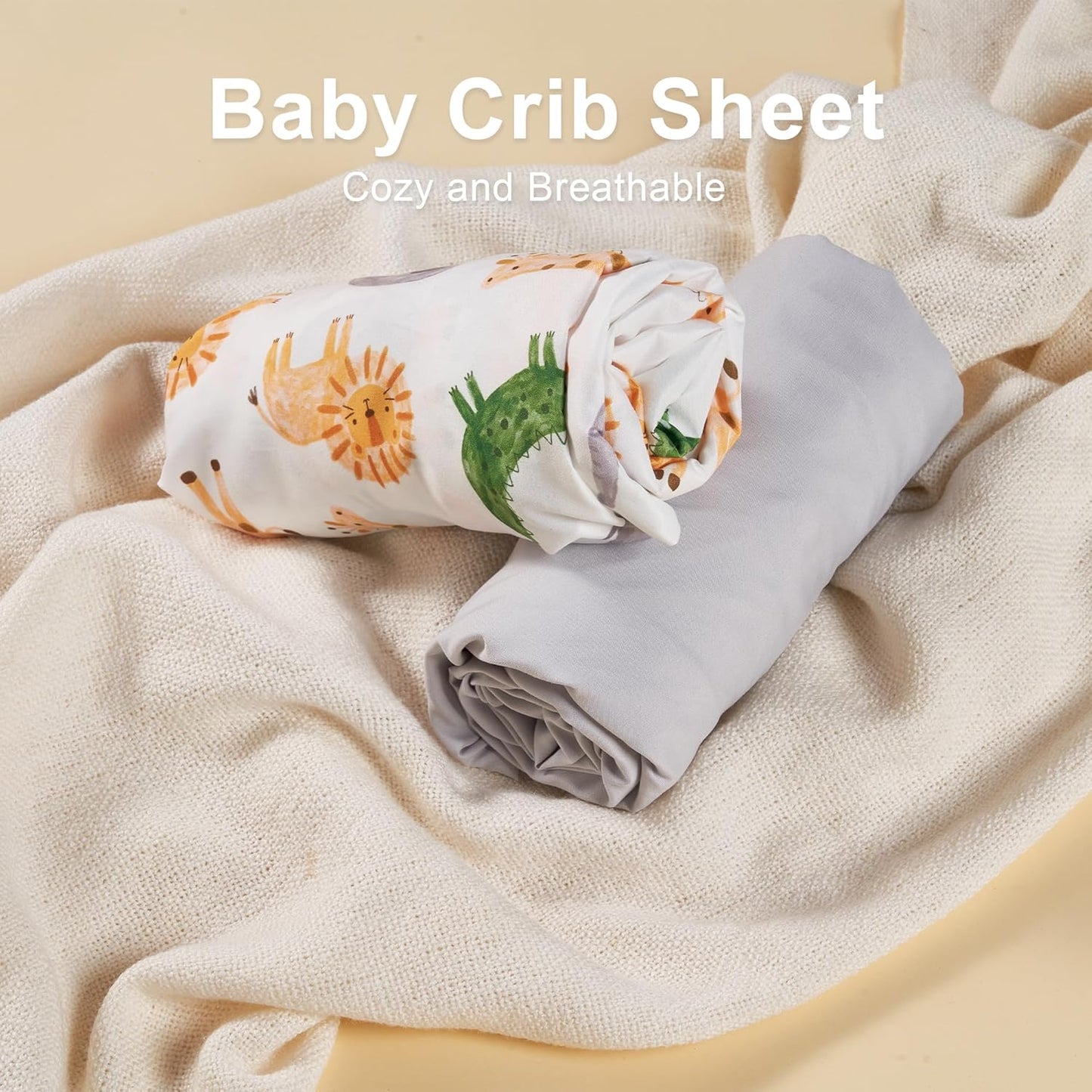 TILLYOU Baby Crib Sheets for Boys Girls, Super Soft Toddler Bed Sheets, 2 Pack Sheets for Standard Crib Mattress 28x52in, African Steppe