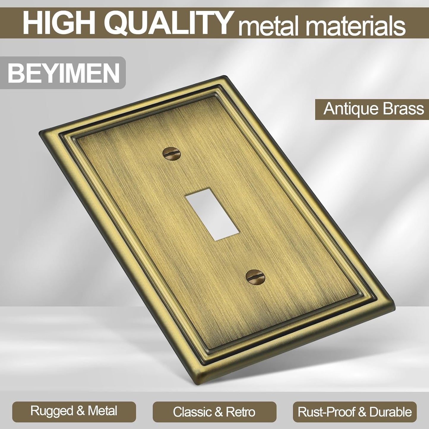 Antique Brass Decorative Light Switch Covers Plate, Metal Material 1 Gang Wall Plates for Light Switch, Single Toggle Switch Plate Cover - Classic Style, 6 Pack