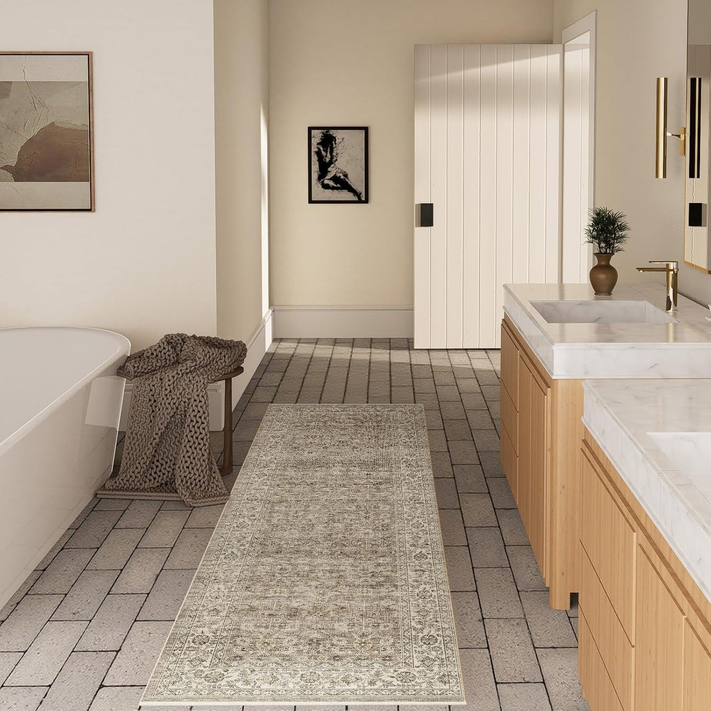 Machine Washable Kitchen Runner Rugs: 2'x10' Hallway Rug Stain Resistant Non Slip Low Pile Soft Carpet Runners for Hallways Indoor Entryway Kitchen Laundry Room Bedroom Bathroom Farmhouse