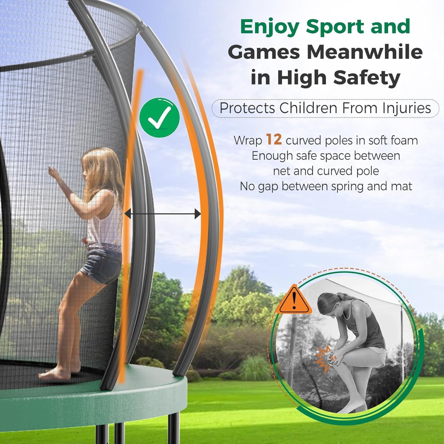 Tatub Large Trampolines Outdoor 10 12 14 15 16FT for Kids and Adults,Outdoor Recreational Pumpkin Trampolines with Curved Poles and Safety Enclosure Net, Basketball Hoop, Ladder